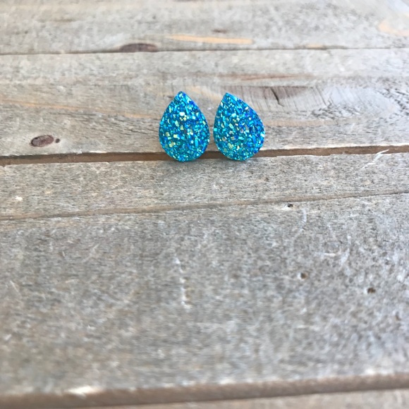 handmade Jewelry - 3 for $15 Blue Faux Druzzy Teardrop Earrings